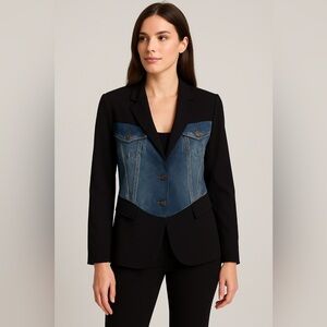 Desigual Blazer Jacket – Black Denim Panel Hybrid – Size 40 (US M) - new